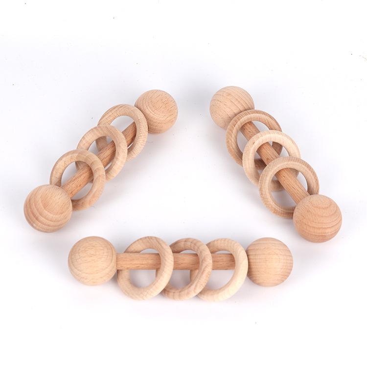 Буковый деревянный прорезыватель-погремушка с лазерной гравировкой