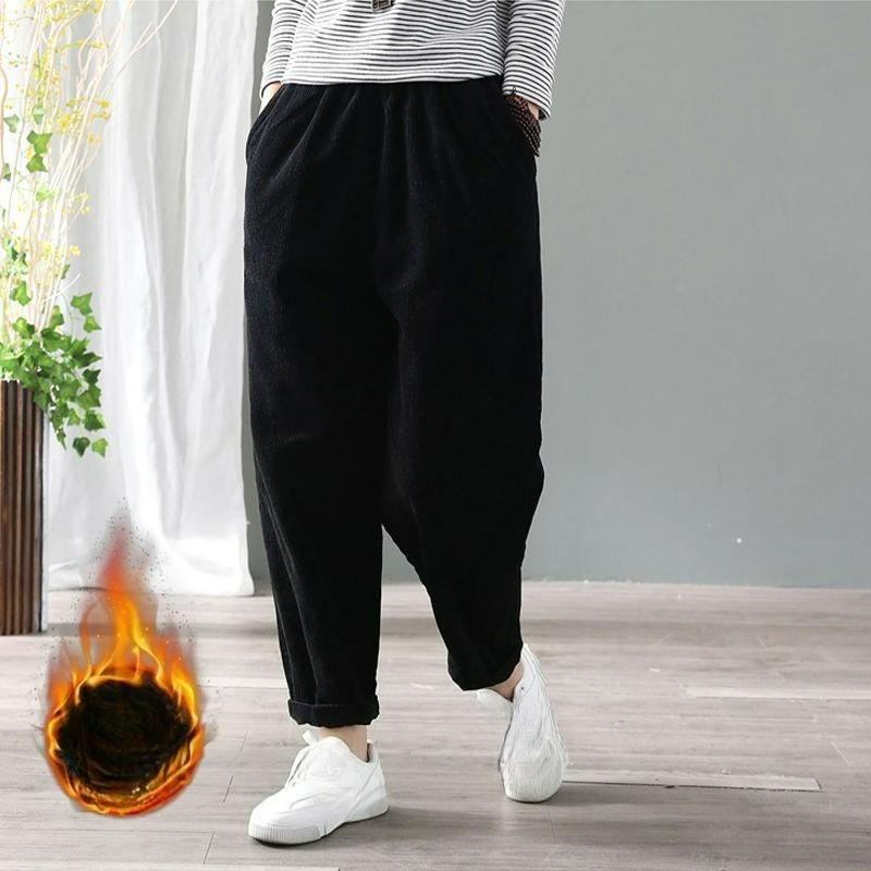 Corduroy Pants Women's Autumn and Winter Loose Large Size Plus Velvet Thickened Radish Velvet Casual Harlan Trousers