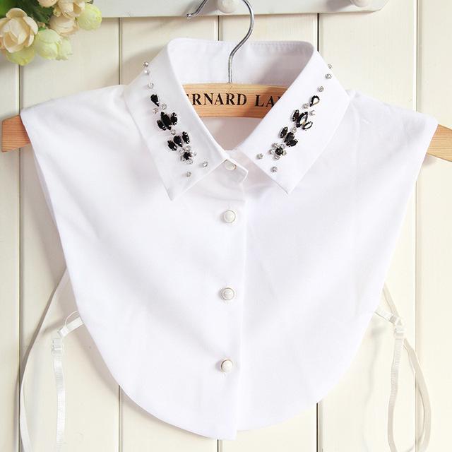 Fashion Chiffon Shirt False Collar for Women Fake Collar Lapel Blouse Women Beads Detachable Collar Lapel Button Decoration
