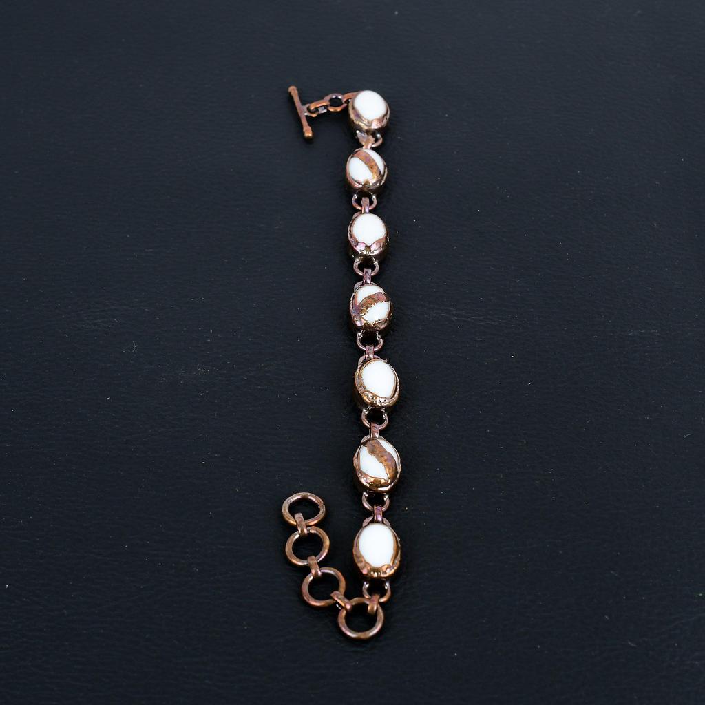 White Coral Bracelet, Handmade Gemstone Bracelet, Copper Electroformed Antique Jewelry, For Engagement Gift