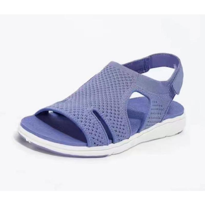 Summer Casual Mesh Flat Heel Viscose Shoes Breathable Round Head Low Top Solid Color Blue Sandals