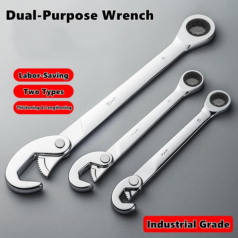 Universal 71-Tooth Ratchet Wrench Double Headed Labor Saving Adjustable Large Open End Wrench Steel High Hardness Repair Tools