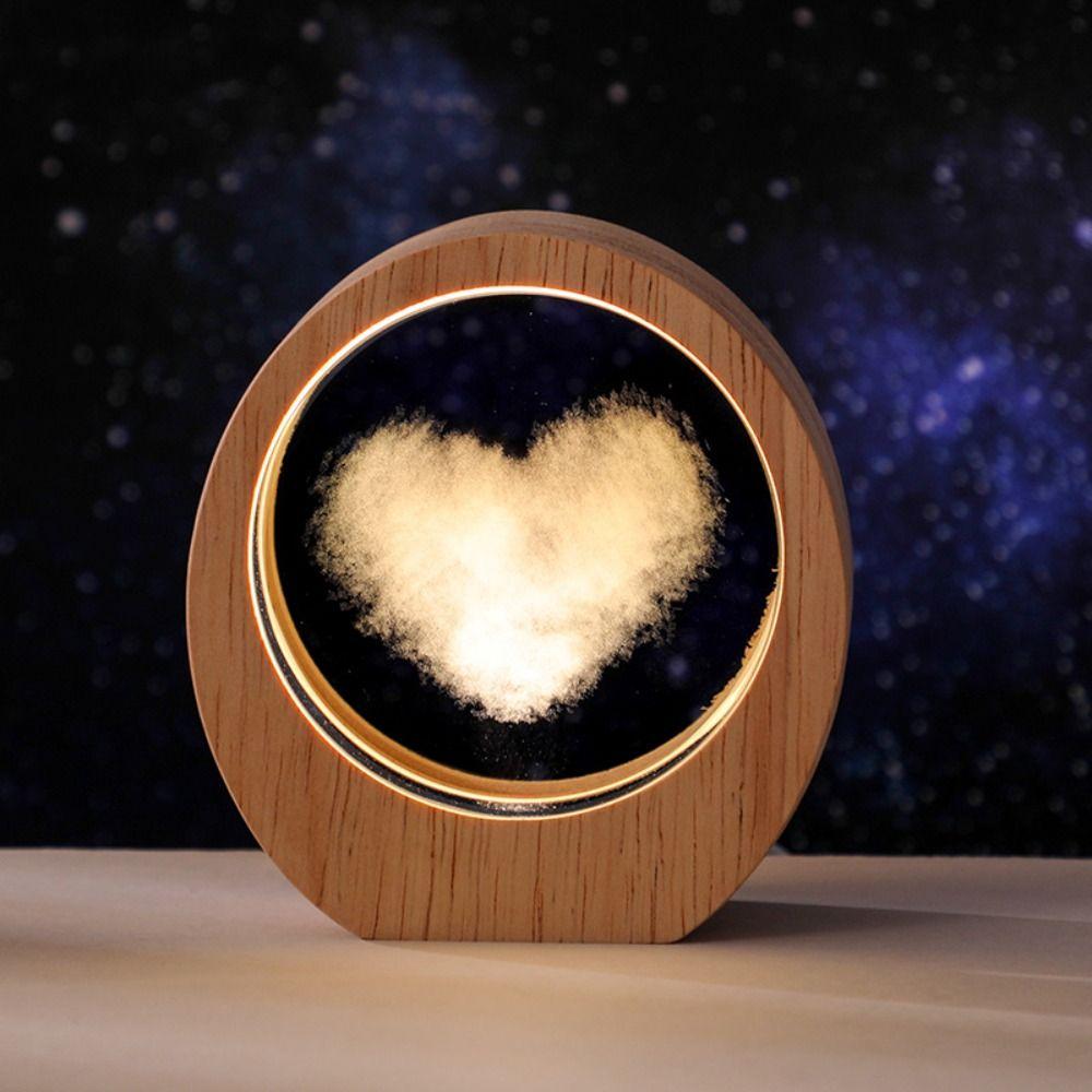 Creative 3D Night Light USB Powered Wooden Base Crystal Night Light Inner Carving Desktop Decoration Birthday Gift