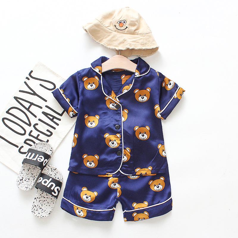 BB58 Mufurui Summer Kids' Silk Bear Cartoon Pajama Short Sleeve Two-Piece Set