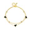 18K Gold Plated Layered Black Enamel Heart CZ Anklet, Dainty Double Chain Foot Bracelet for Women, Trendy Jewelry