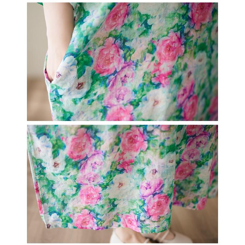 DIMANAF New 2025 Summer Dress Women Vintage Printing Floral Casual Plus Size Dress Loose O-Neck Dress Maxi