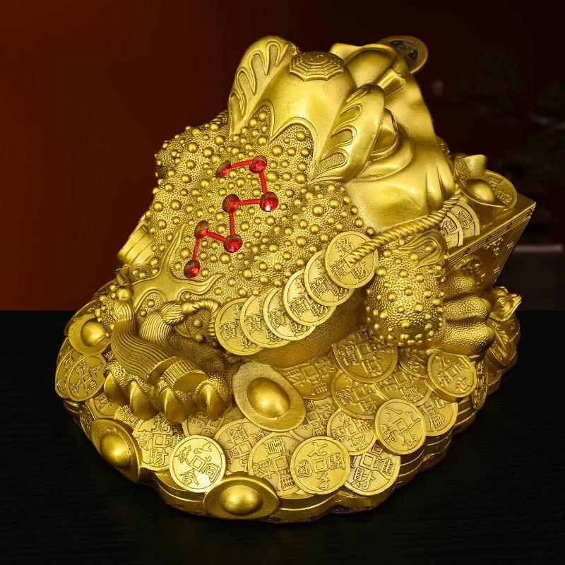 Feng Shui Copper Three-Legged Golden Toad Statue Money Toad Figurine for Shop Office Home Living Decor