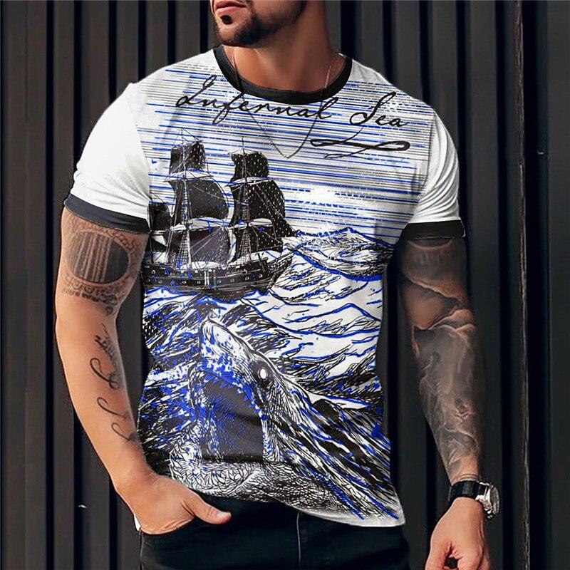 

Мужская футболка с рисунком акулы, лодки, пирата, с круглым вырезом, 3D-принтом, для повседневного использования, с короткими рукавами 5XL