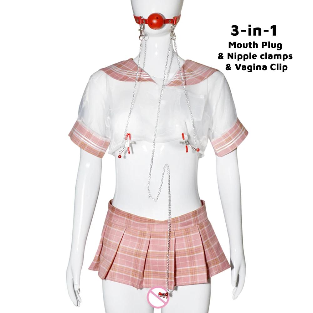 Nipple Clamps Clips Mouth Plugs Collars Choker Vagina Clip Bondage Set Kink Fetish Erotic Flirting for Woman Adult Sex Toys