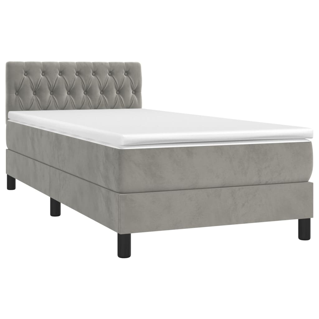 Box Spring Bed with Mattress Light Grey 90 x 190 cm Velvet