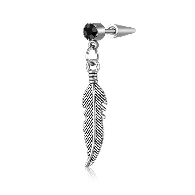 Special Punk Vintage Leaf Stud Drop Earrings For Women Men Jewelry Accessories Silver Color Stainless Feather Earring Brincos