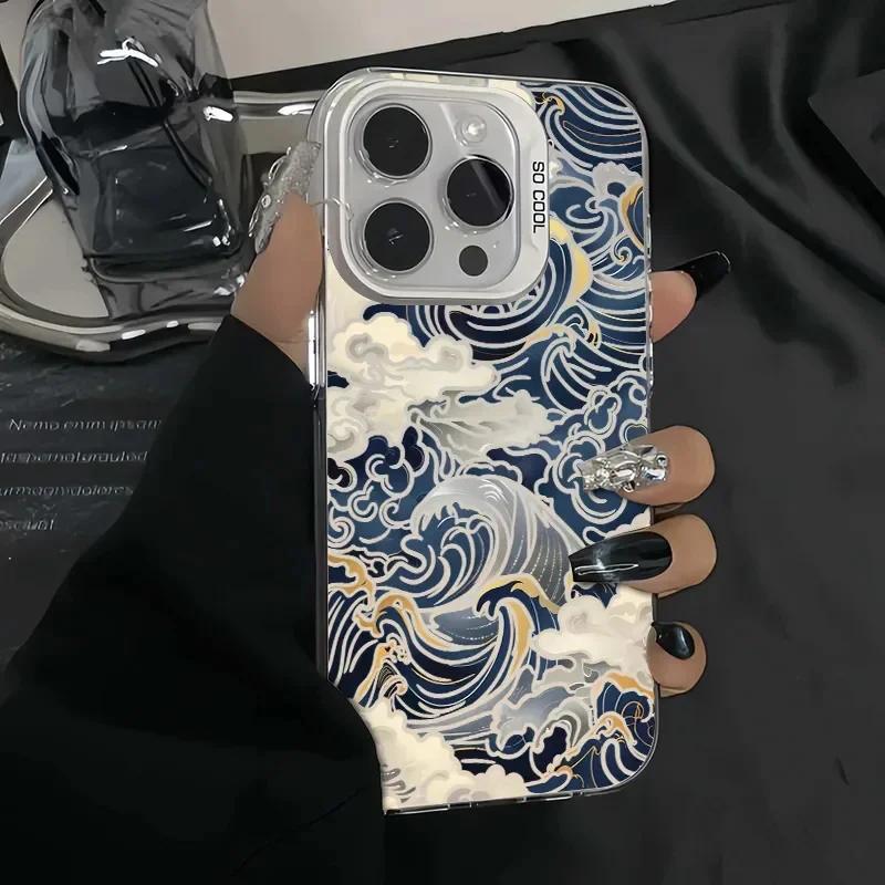 Japanese Waves Electroplate Silver IMD Case for  Redmi Note 14 13 12 11 Pro Plus 5G 12S 11S 10S Redmi 14C 13C 13 12 Cover