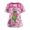 Women's Short Sleeved Christmas Printed V-neck Buttonable Side Slit Top T-shirt