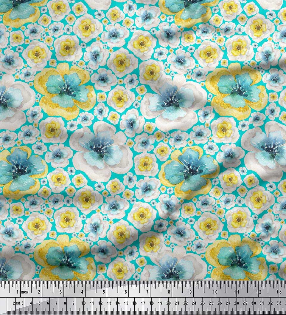 

Тканина для рукоділля Soimoi Purple Japan Crepe Satin Тканина для рукоділля з маком і квітковим принтом на метри 42 дюйми 42 Inch Wide - Poly Crepe зелений