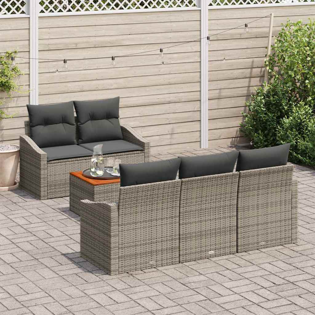 Garden Sofa Set with Cushions 6 pcs Grey Poly Rattan