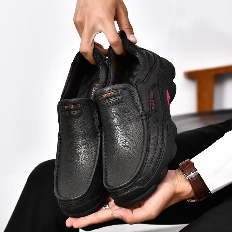 Fashion Handmade Mens Casual Leather Shoes Fashionable Driving Shoes Breathable Comfortable Men Slip On Flats Versatile Business Loafers