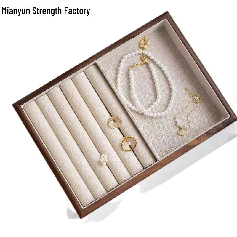 Black Walnut Linen Jewelry Display Tray for Rings