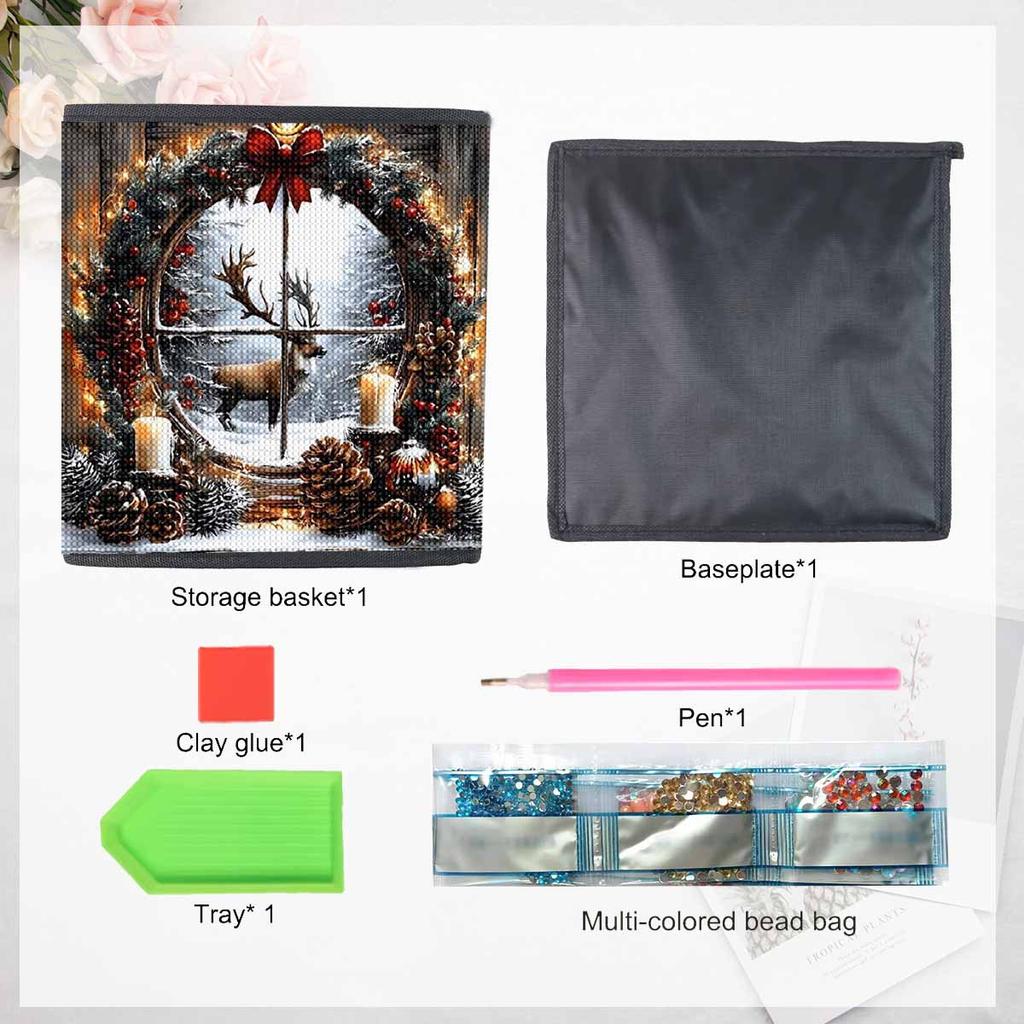 The Deer Outside The Window 5D Diamond Painting Storage Basket Full Round Drill Mosaic Diamond Embroidery Cross Stitch Kits Home Decor Home Decor