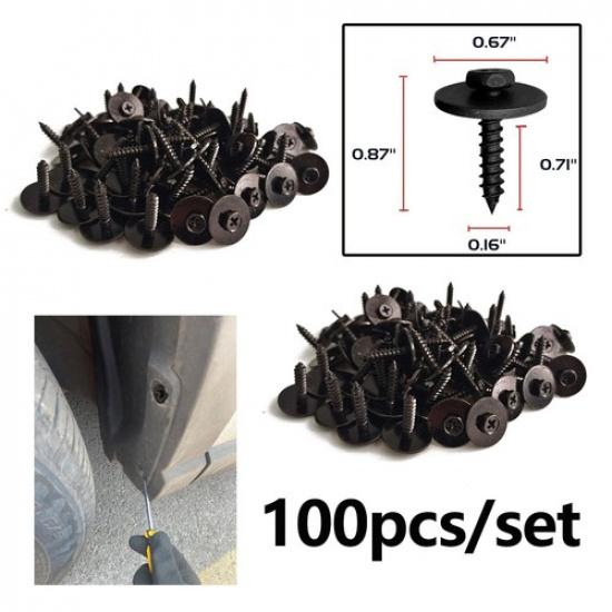 100x Car Body Bumper Hood Retainer Clips Metal Black Fender Screw M4.2-1.41x22mm