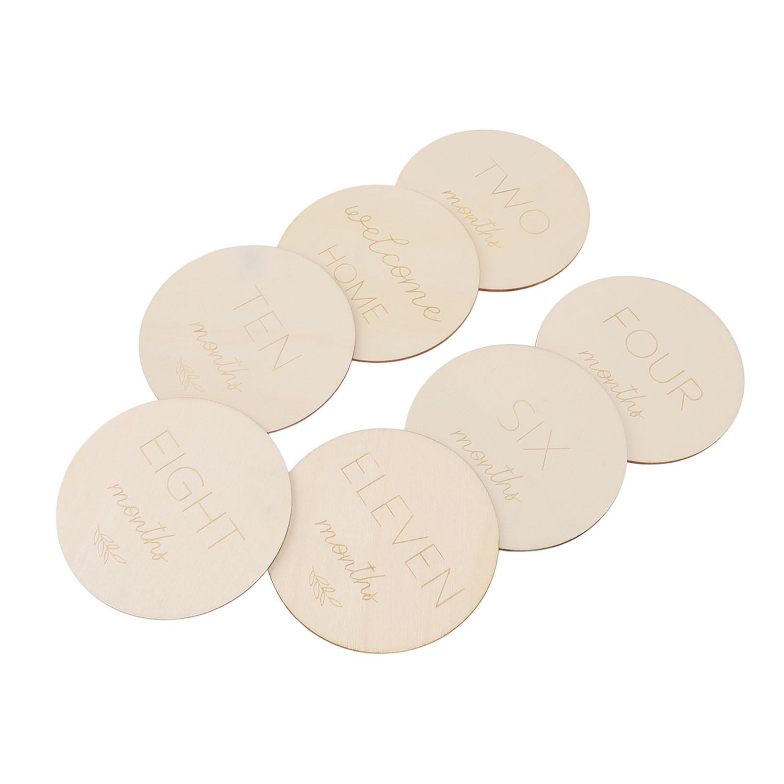 7PCS Baby Monthly Milestone Cards Synthetic Wood Double Sided Baby Monthly Milestone Marker Discs