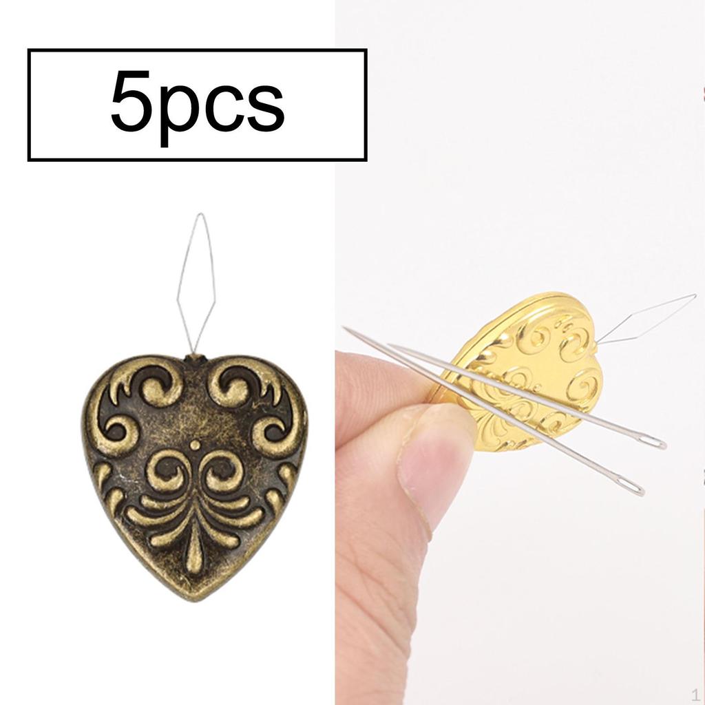 5 Pieces Craft Needle Threader Set Sewing Accessories Metal Heart Shape Organizer Holders