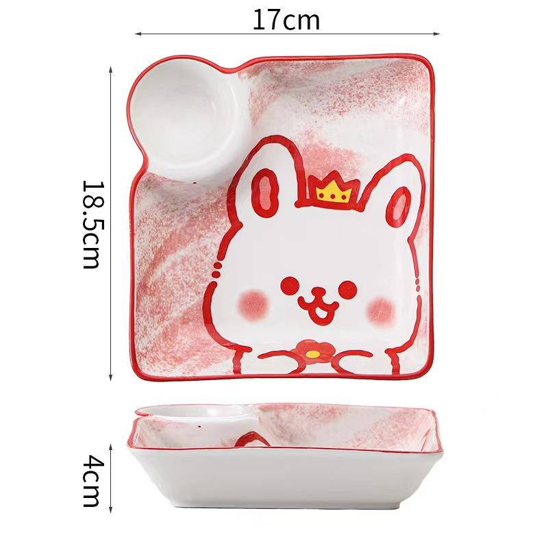 Cartoon Ceramic Dumpling Plate Sushi Plate Vinegar Dish Dumpling Plate Compartmented Dinner Plate Tableware Bowls and Dishes