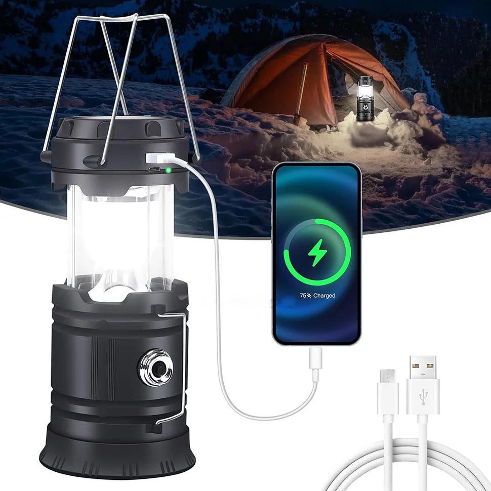 Rechargeable Solar LED Portable Multifunctional Torch Lamp Flame Flashlight Emergency Outdoor Hiking Tent Hanging Camping Light