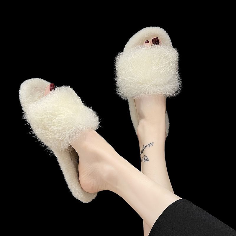 Mao Mao slippers women wear Internet celebrities super fire 2025 autumn and winter new versatile flat-bottomed fairy one-word cotton drag tide