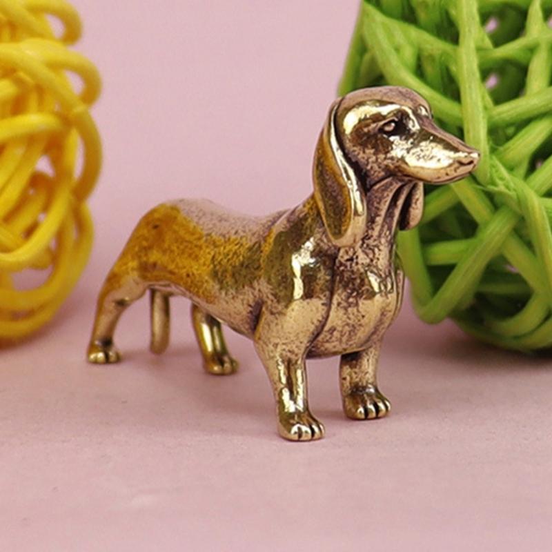 Pack of 2 Solid Brasses Gold Dachshund Miniature Figurine Decoration Animal Sculpture For Home Office Desktop Decors Gift
