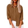 Women's Collar Long Sleeve Shirt Loose Fit Solid Color Linen Cotton Pocket Commuter Blouse