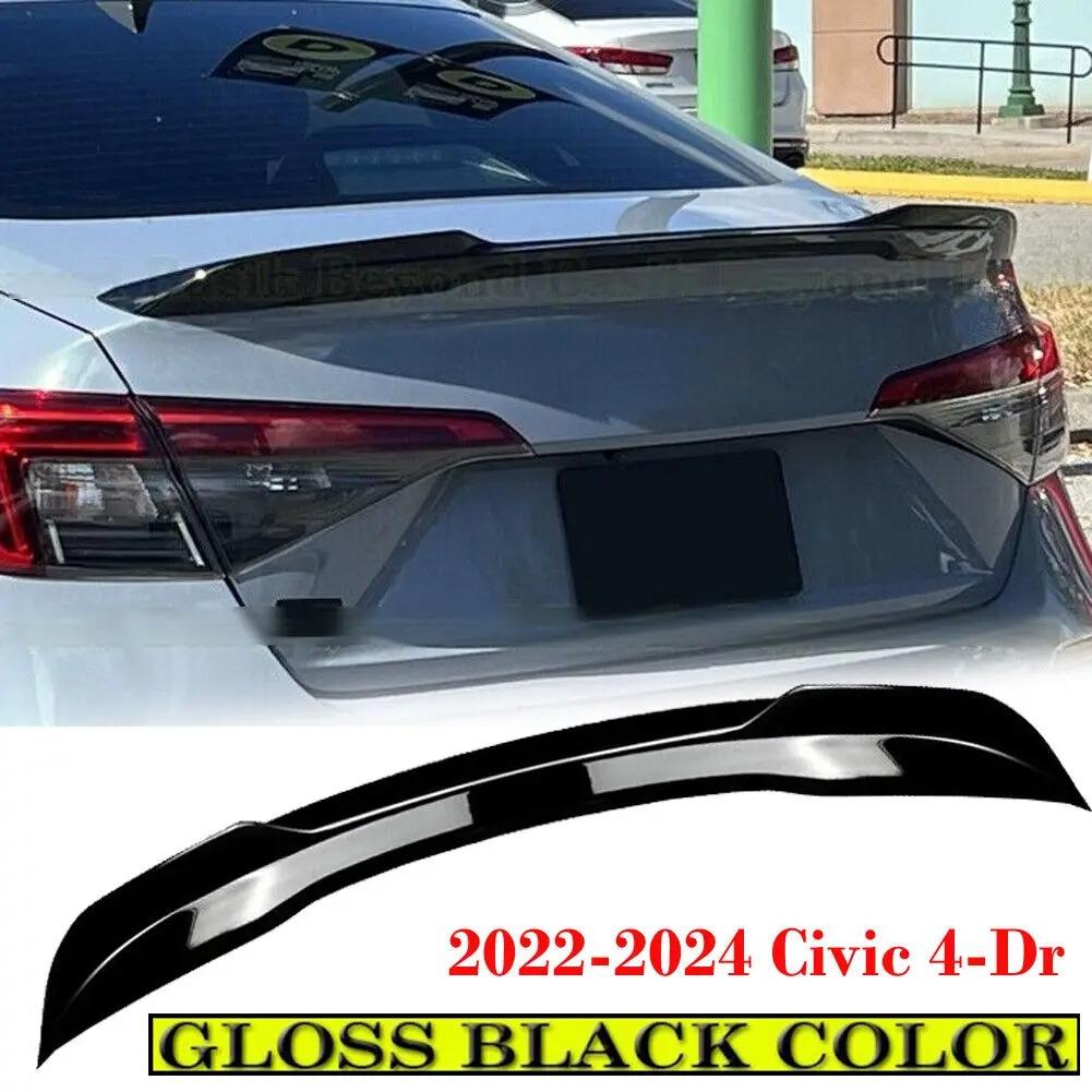 For Honda Civic 2022 2023 2024 4Dr Si Factory Style Trunk Spoiler Wing GLOSS BLACK / Carbon Fiber Color Sports Blade Tail Wing