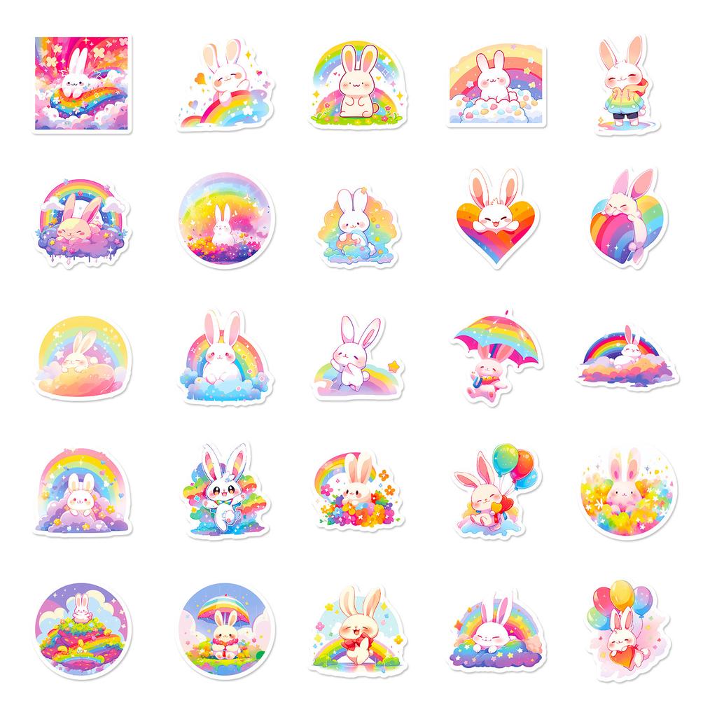 50 Rainbow Bunny Cute Style Self-Personal Personality DIY Decorative Stickers Waterproof Guka Stickers
