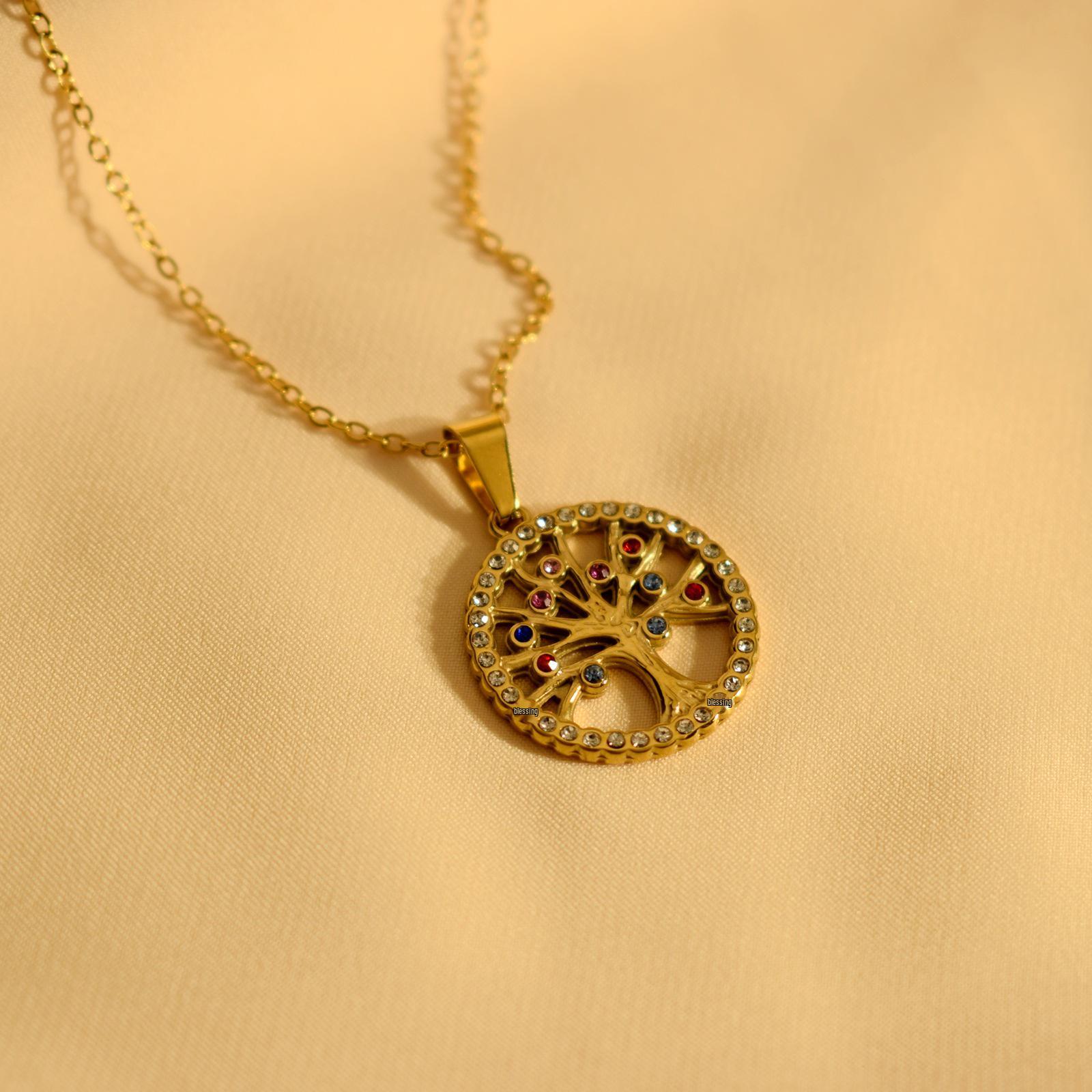 

Европейский и американский стиль красочное ожерелье с рождественской елкой из стразов с медной подвеской