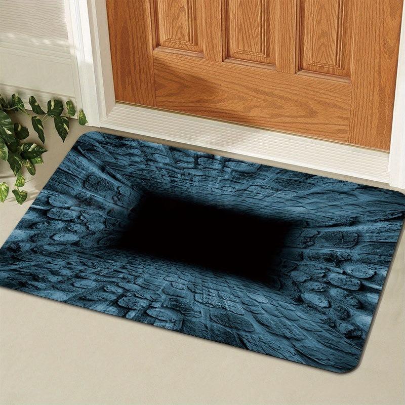 3D Vision Bottomless Pit Flannel Doormat Extra Thick Non-Slip Entrance Rug for Home Decor Living Room Doorway Indoor Outdoor Use