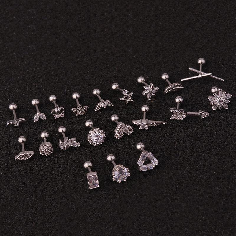 Hot Selling European and American Zircon-Inlaid Stainless Steel Stud Earrings