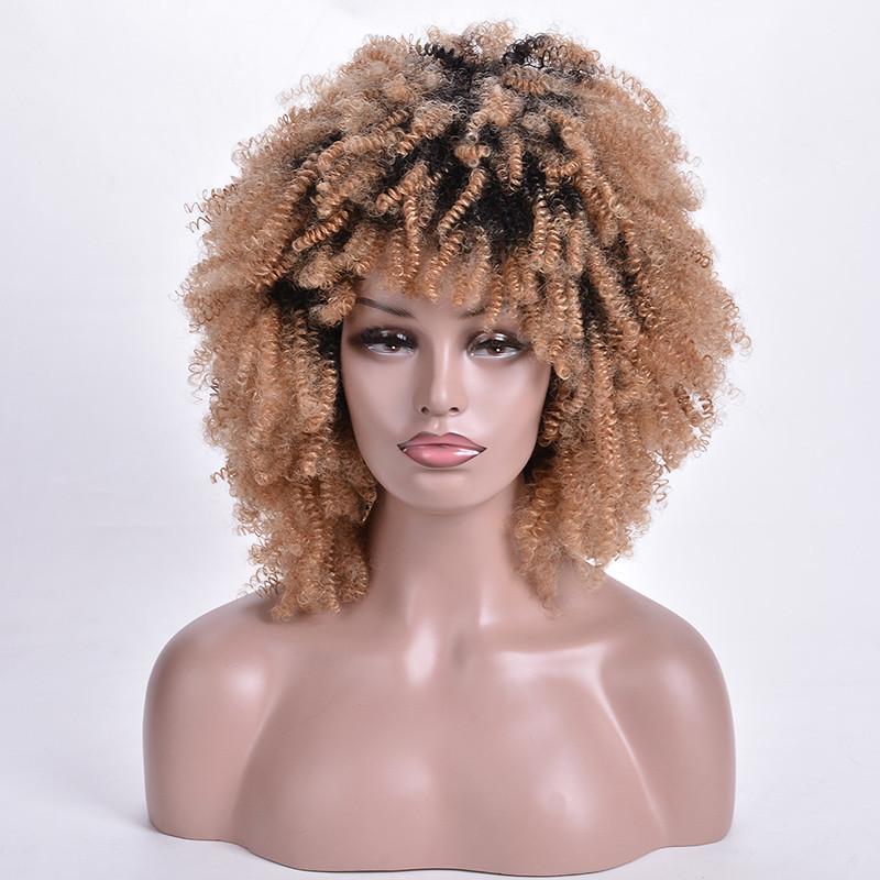 

Короткие вьющиеся парики Ombre Blonde Афро-синтетический парик для женщин золотой