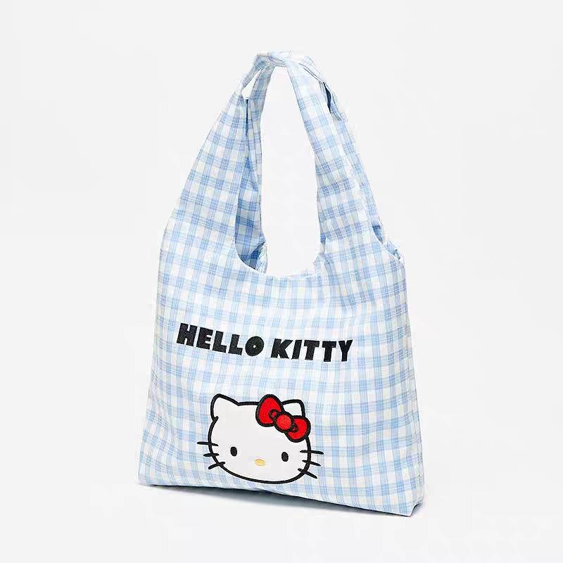 New Kt Cat Cute Cartoon Plaid Shoulder Bag Women's Large-capacity Canvas Bag Student Class Commute Tote Bag