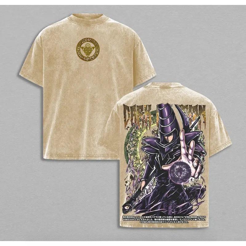 

Anime Yu-Gi-Oh Black Magician Printed Tee Men Short Sleeve Cotton Tshirts Vintage Washed T-shirt Harajuku Male Oversized T Shirt XXL коричневий