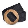 Elastic Pp Grass Belt Wood Round Buckle Belt Wide Woven Literature And Art Student With Skirt Waist Seal