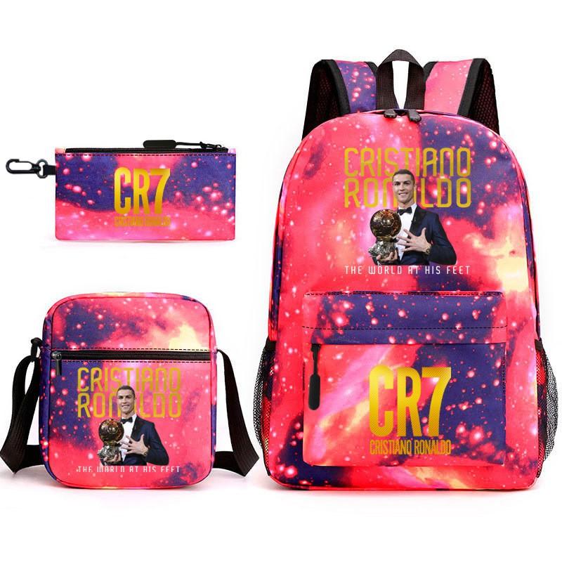 Set Zaino Scolastico Cristiano Ronaldo per Bambini Ragazzi Ragazze 15L Tessuto Oxford Borsa a Doppia Tracolla con Spallacci Imbottiti Traspiranti