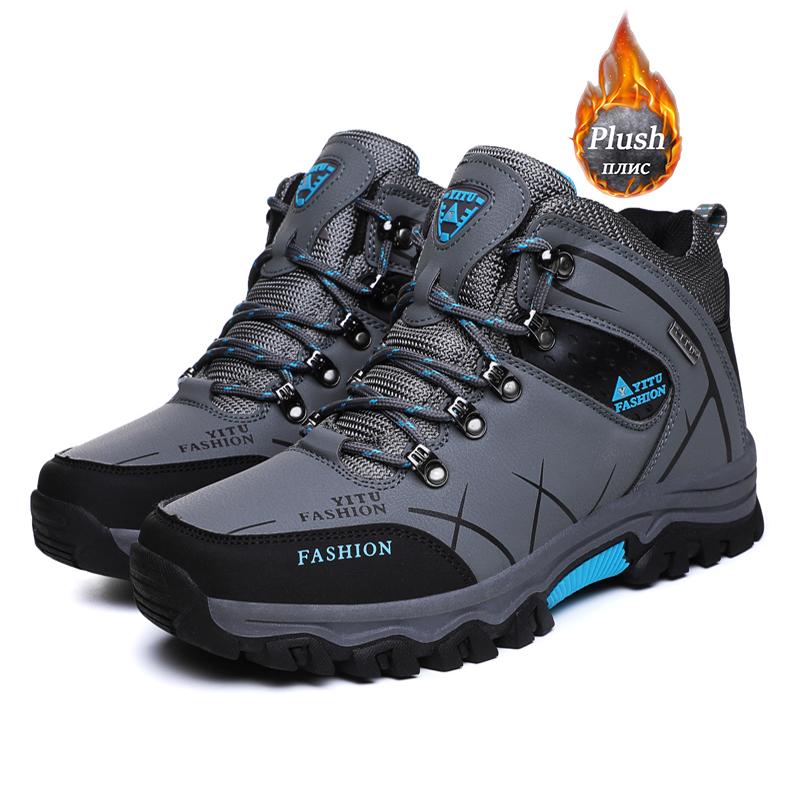 Winter Men Snow Boots Waterproof Leather Sneakers Super Warm Men's Chelsea Boots Outdoor Non-slip Male Hiking Boots Size 39-47