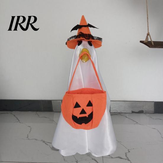 Felt Halloween Goose Statue Ghost Costume, Wizard Hat, Cape, Pumpkin Candy Soft Fabric Decor Bag, Outdoor Yard Decoration for or Garden Display