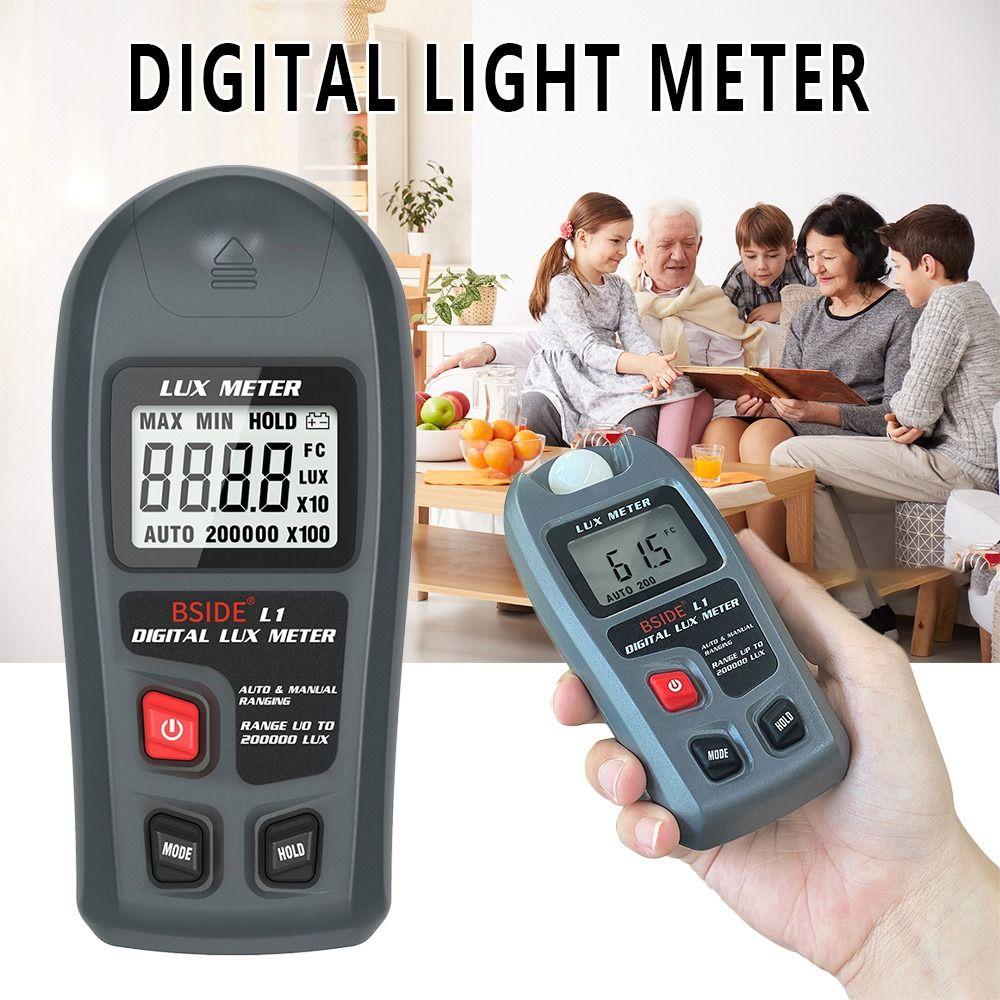 True RMS Handheld Illuminance Meter Max Min LCD 200K Lux/Fc Photometer Lux Tester Digital Light Meter