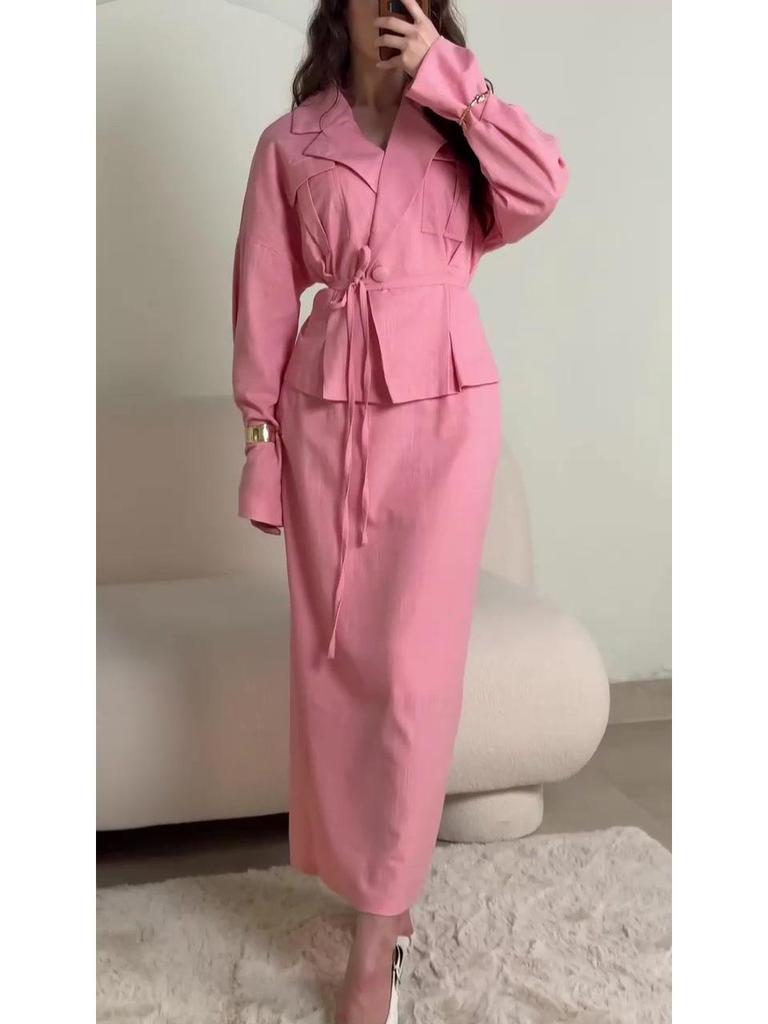 Elegant Long Sleeve Skirt Set: European & American Autumn Fashion 2025