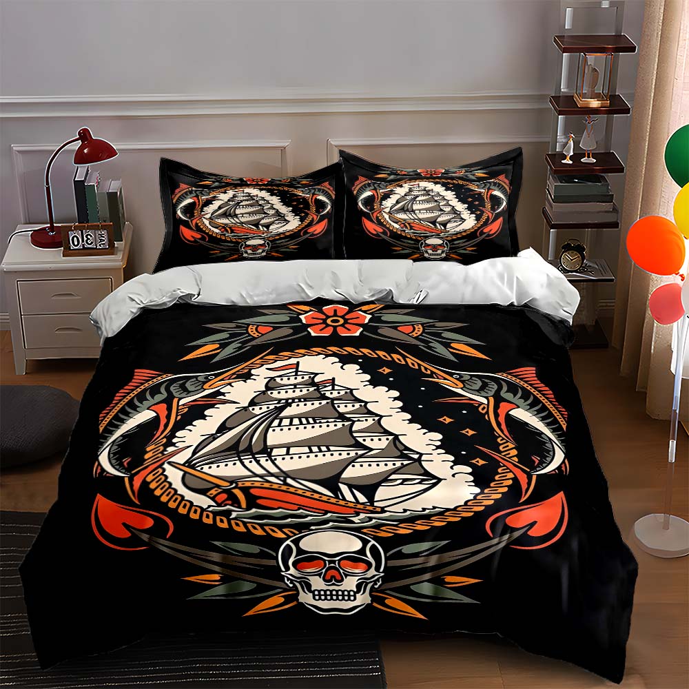 

Ship, skull, floral Bedding Duvet cover sets Duvet covers Pillowcases gifts (1 * Duvet Cover 2 * Pillowcases, without duvet insert) 135x200cm