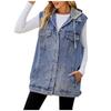 Женская повседневная свободная винтажная джинсовая жилетка с капюшоном