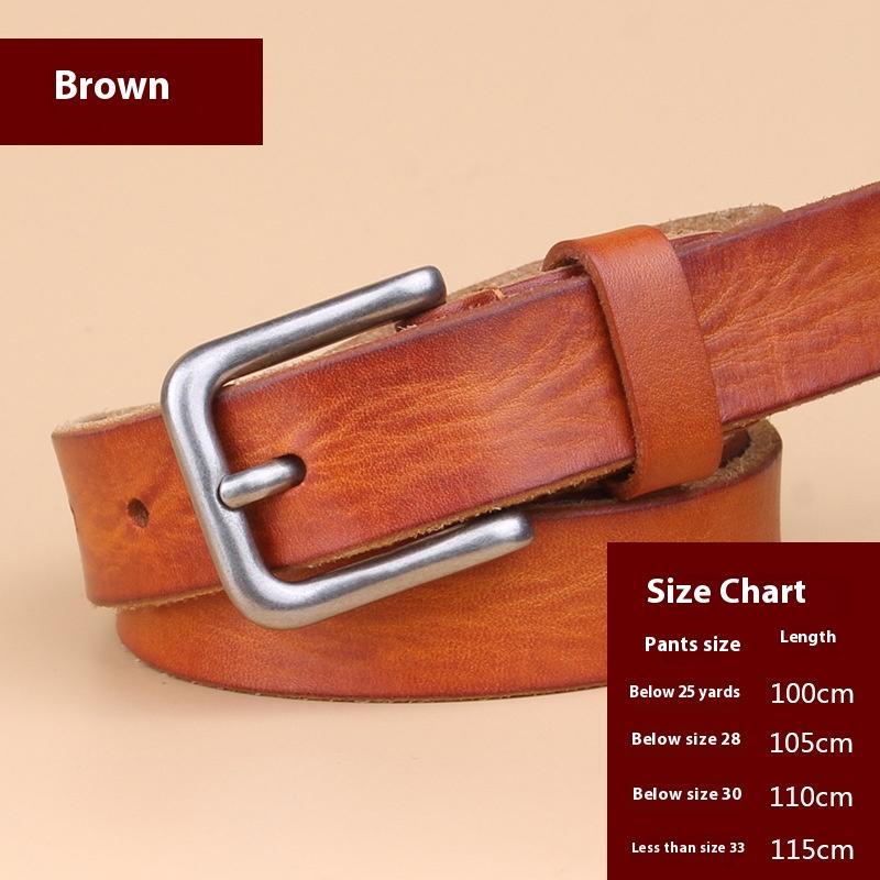 Vintage Leather Belt Genuine Leather Denim Top Layer Cowhide Women's Belt Korean Style Casual Thin Pin Buckle Belt