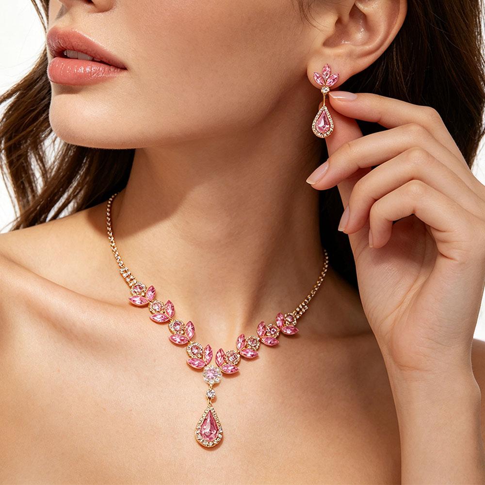 Rhinestone Earrings Shining Necklace Bridal Crystal Jewelry Set Women
