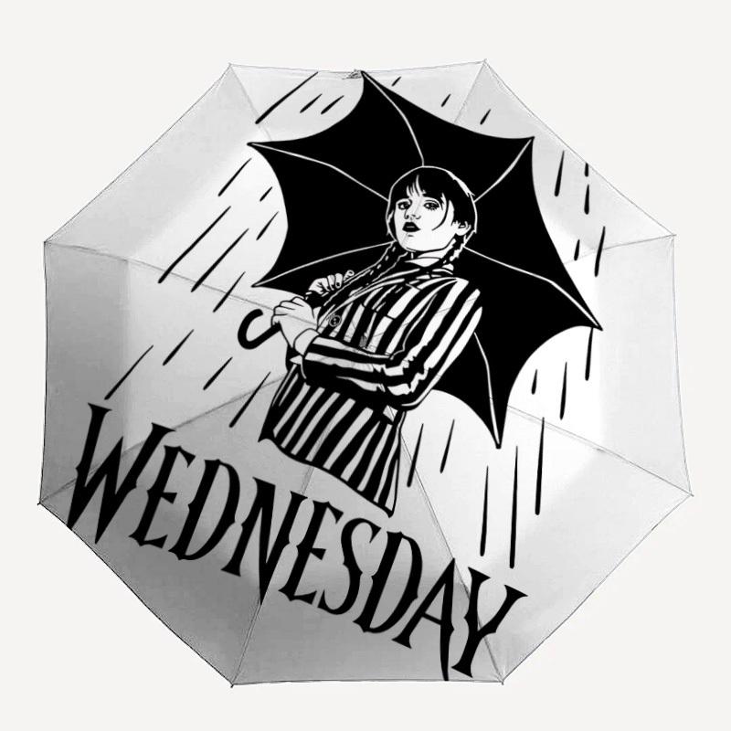 

1pc Wednesday Addams Automatic Umbrella Durable Iron Frame & Plastic Handle, Gift for Men & Women, Sturdy Construction yy250902031