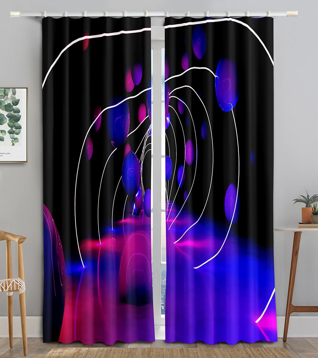 

Neon Emitted Light 3D Printing WaveBlackout Window Area Window Covering Living Indoor Room Bedroom Restroom Food Prep Room Door Cupboard Decor Hooks W50 X H130(CM)X2&Grommet Top